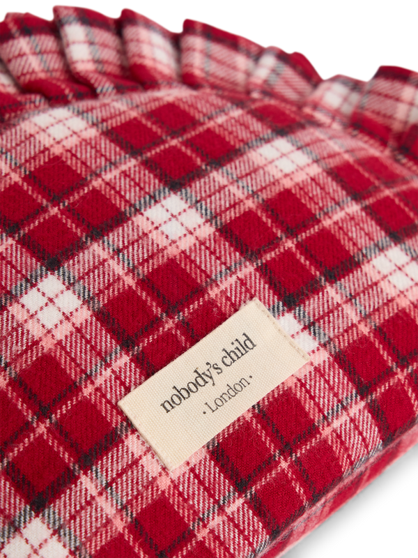 Red Tartan Frill Edge Crescent Makeup Bag
