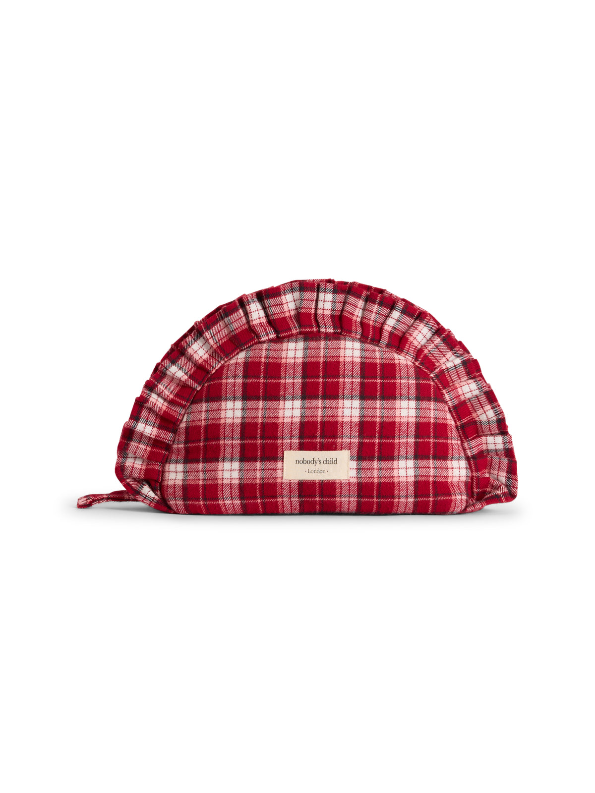 Red Tartan Frill Edge Crescent Makeup Bag