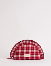 Red Tartan Frill Edge Crescent Makeup Bag