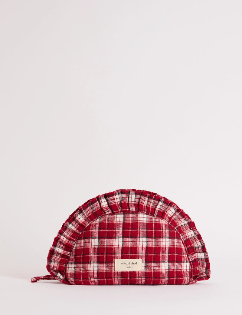 Red Tartan Frill Edge Crescent Makeup Bag
