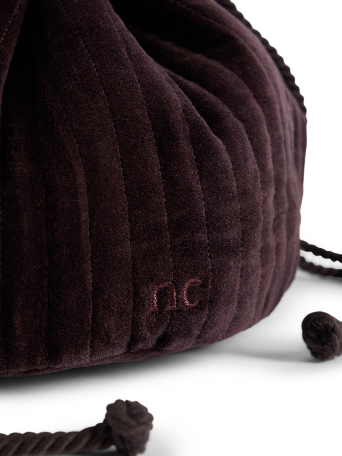 Chocolate Brown Velvet Drawstring Pouch Bag