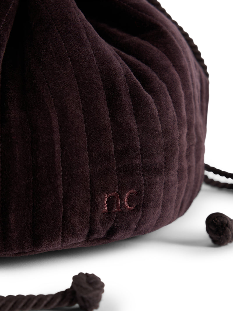 Chocolate Brown Velvet Drawstring Pouch Bag