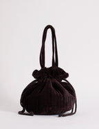 Chocolate Brown Velvet Drawstring Pouch Bag