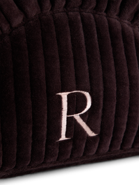 Brown Embroidered Personalised Alphabet Crescent Makeup Bag