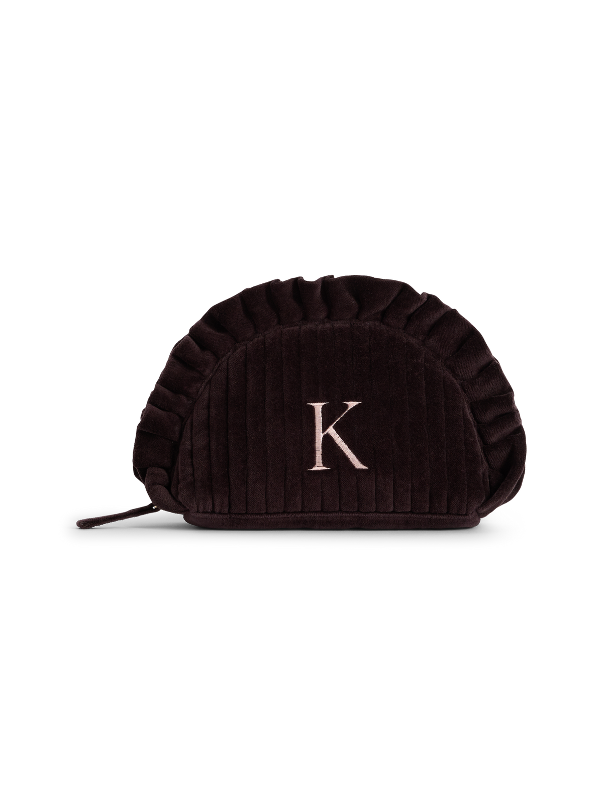 Brown Embroidered Personalised Alphabet Crescent Makeup Bag