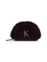 Brown Embroidered Personalised Alphabet Crescent Makeup Bag