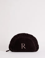 Brown Embroidered Personalised Alphabet Crescent Makeup Bag