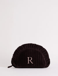 Brown Embroidered Personalised Alphabet Crescent Makeup Bag