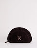 Brown Embroidered Personalised Alphabet Crescent Makeup Bag