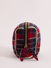 Red Tartan Frill Trim Makeup Bag