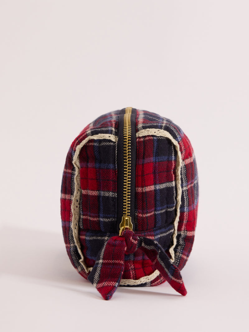 Red Tartan Frill Trim Makeup Bag