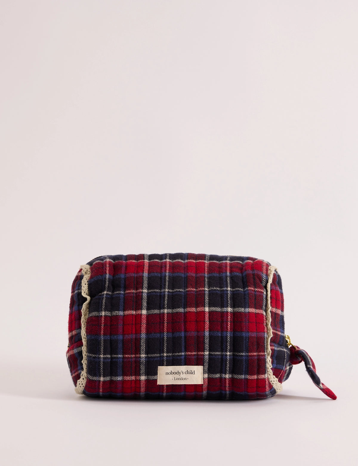 Red Tartan Frill Trim Makeup Bag