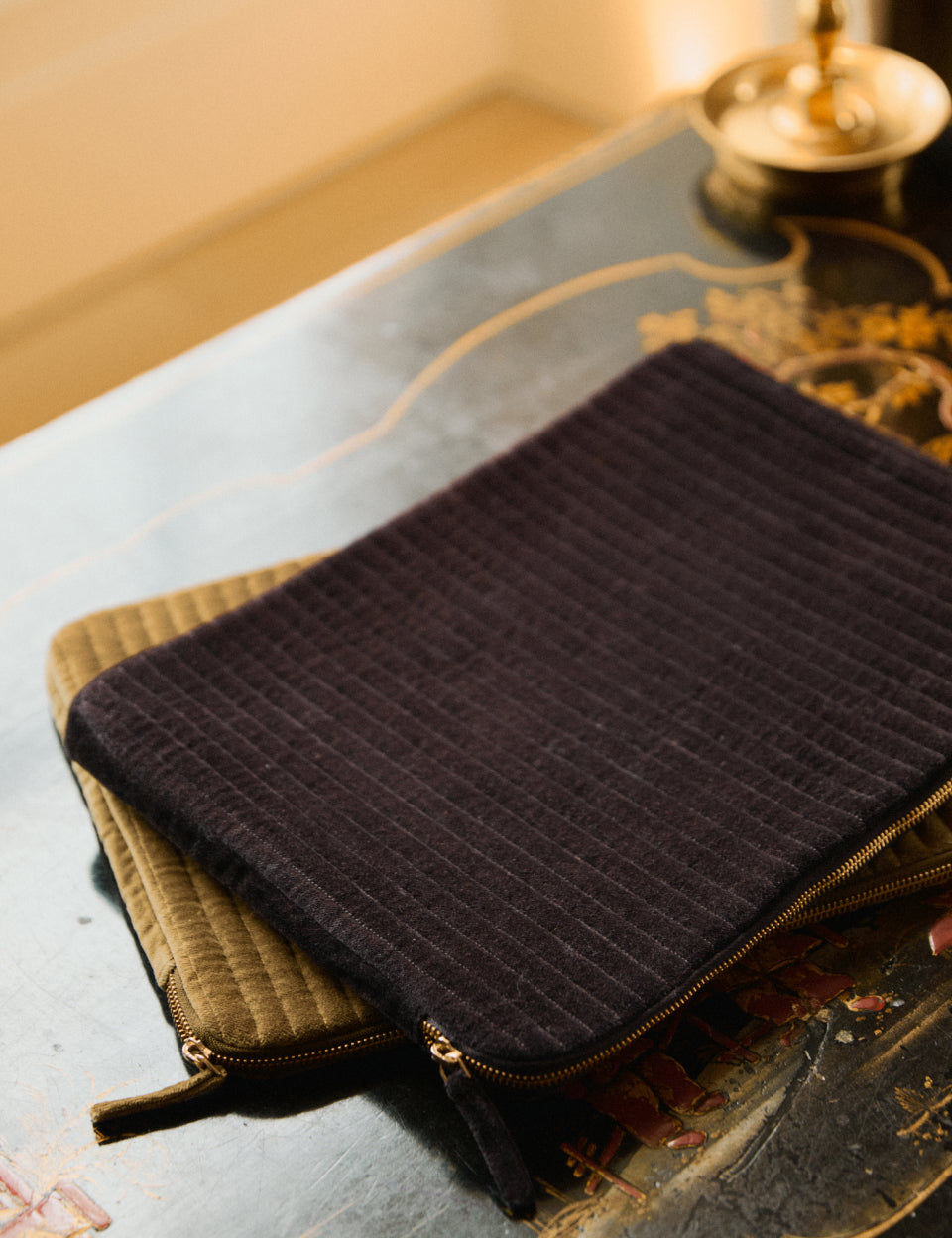 Brown Quilted Velvet Laptop Case