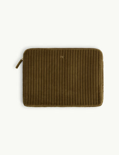 Olive Green Quilted Velvet Laptop Case