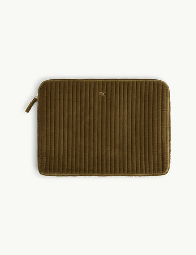Olive Green Quilted Velvet Laptop Case