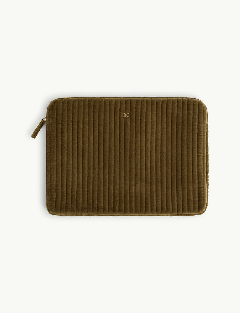 Olive Green Quilted Velvet Laptop Case