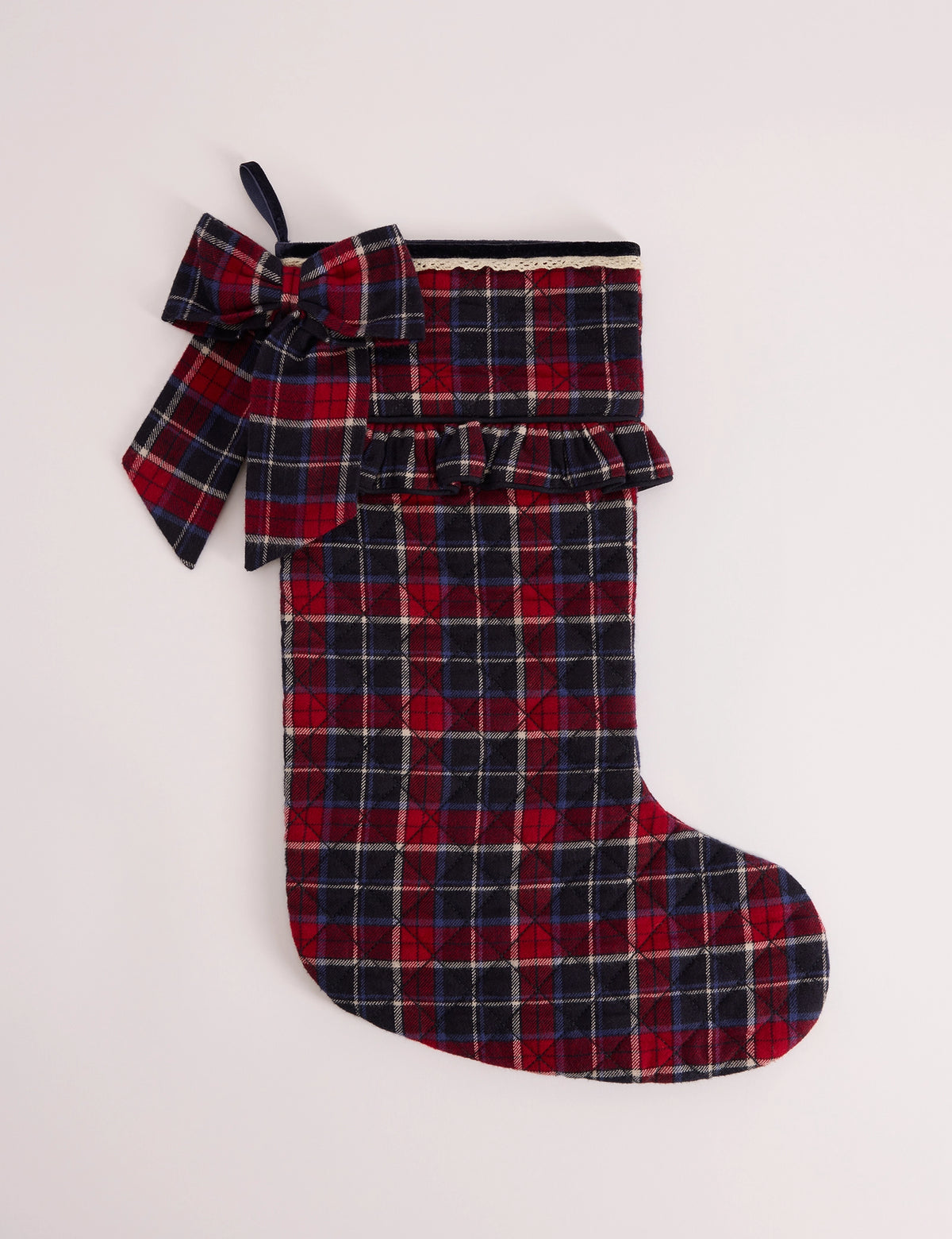 Red Tartan Bow and Frill Stocking