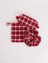 Red Tartan Eye Mask and Scrunchie Gift Set