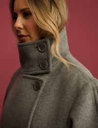 Grey Funnel Neck Wool-Blend Coat