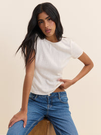 White Pointelle Lace Trim Top