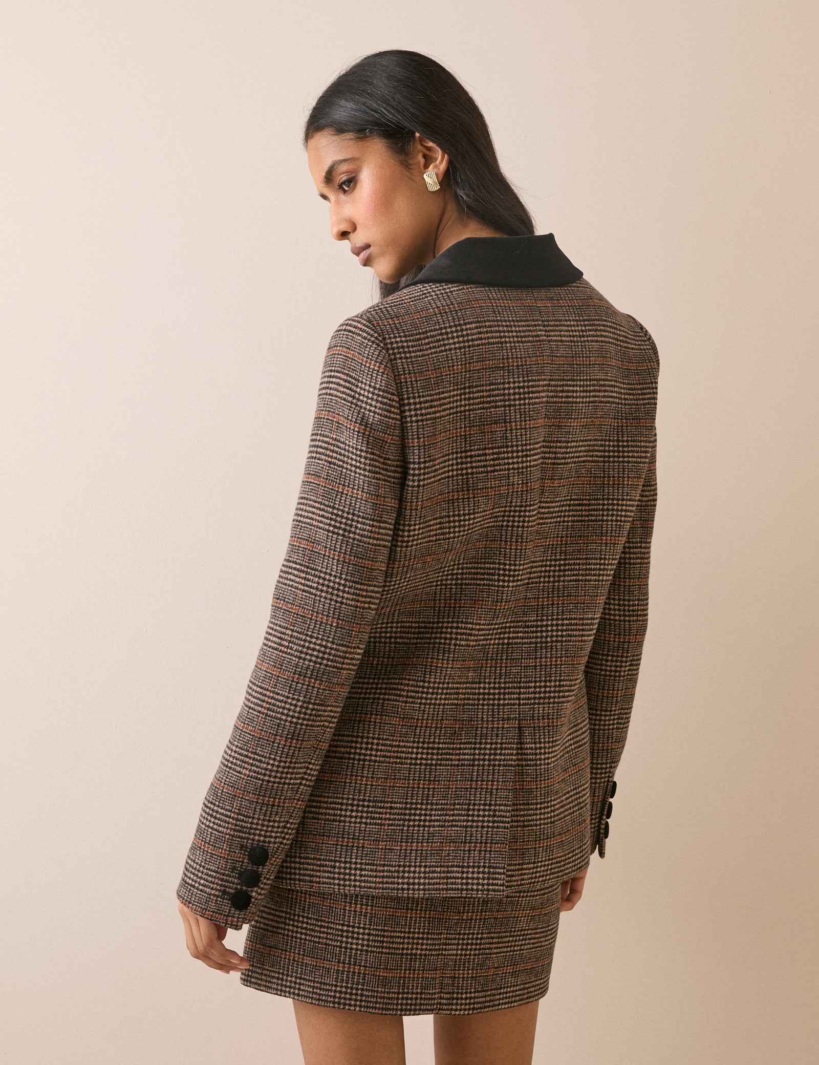 Brown Heritage Check Single Breasted Blazer