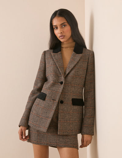 Brown Heritage Check Single Breasted Blazer