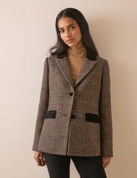 Brown Heritage Check Single Breasted Blazer