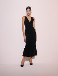 Black Ruched Velvet Joey Midi Dress