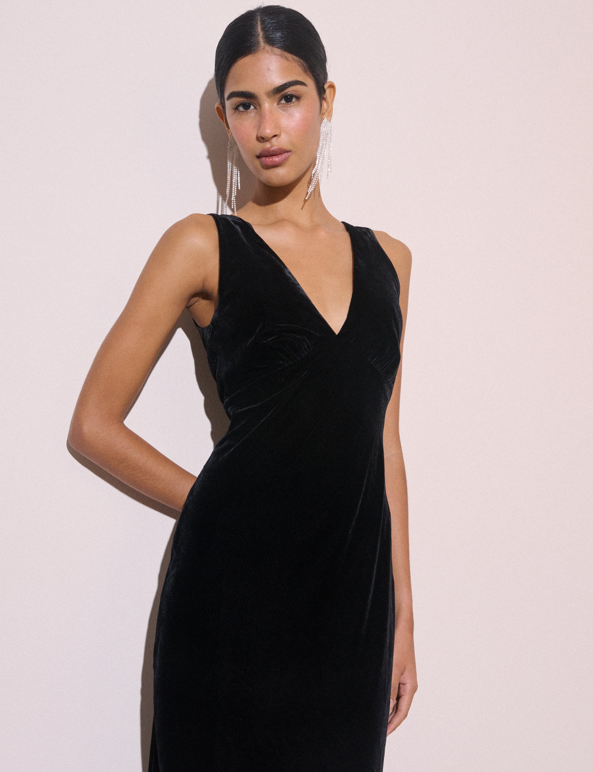 Black Ruched Velvet Joey Midi Dress
