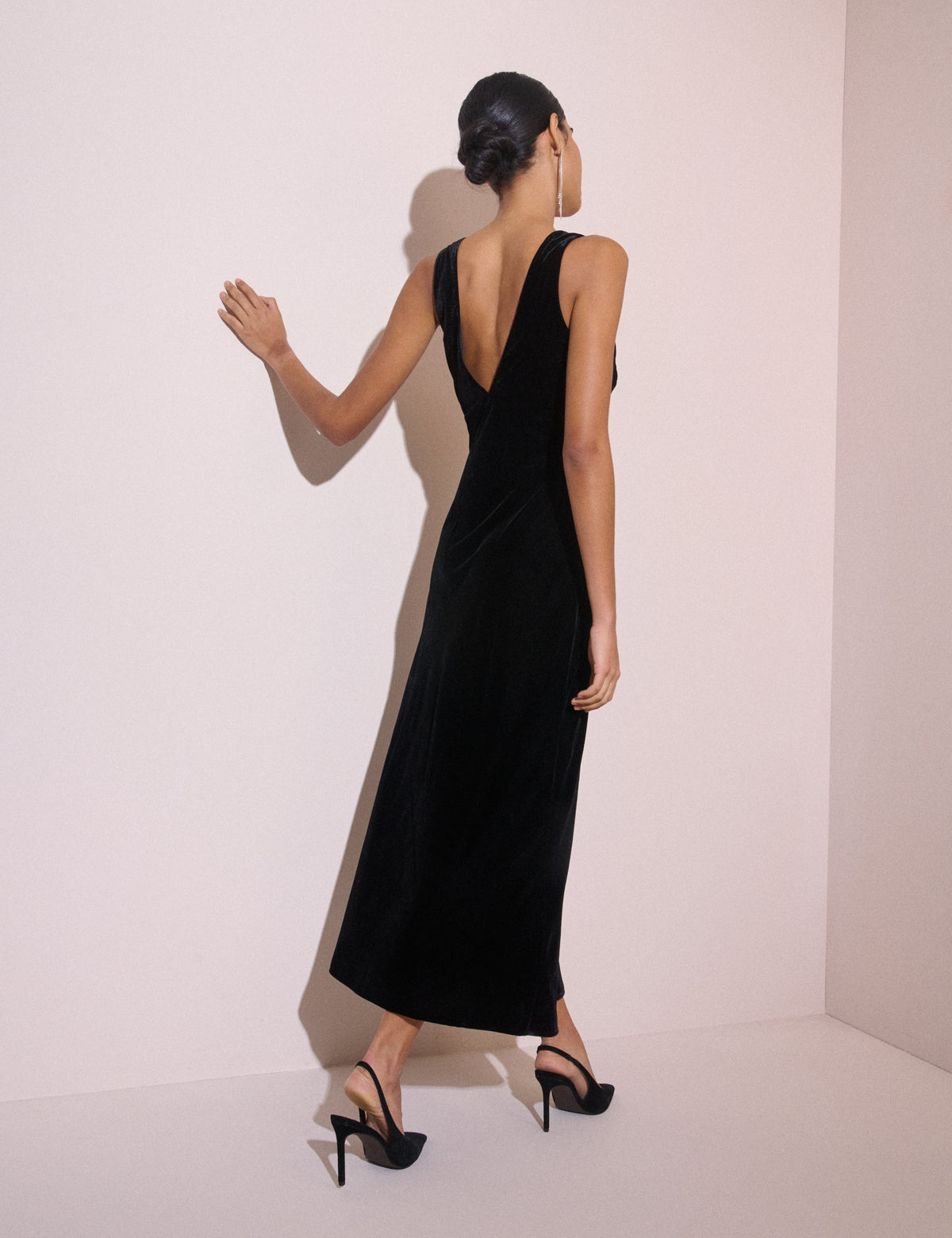 Black Ruched Velvet Joey Midi Dress