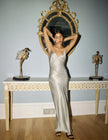 Silver Jacquard Satin Tiffany Midi Slip Dress