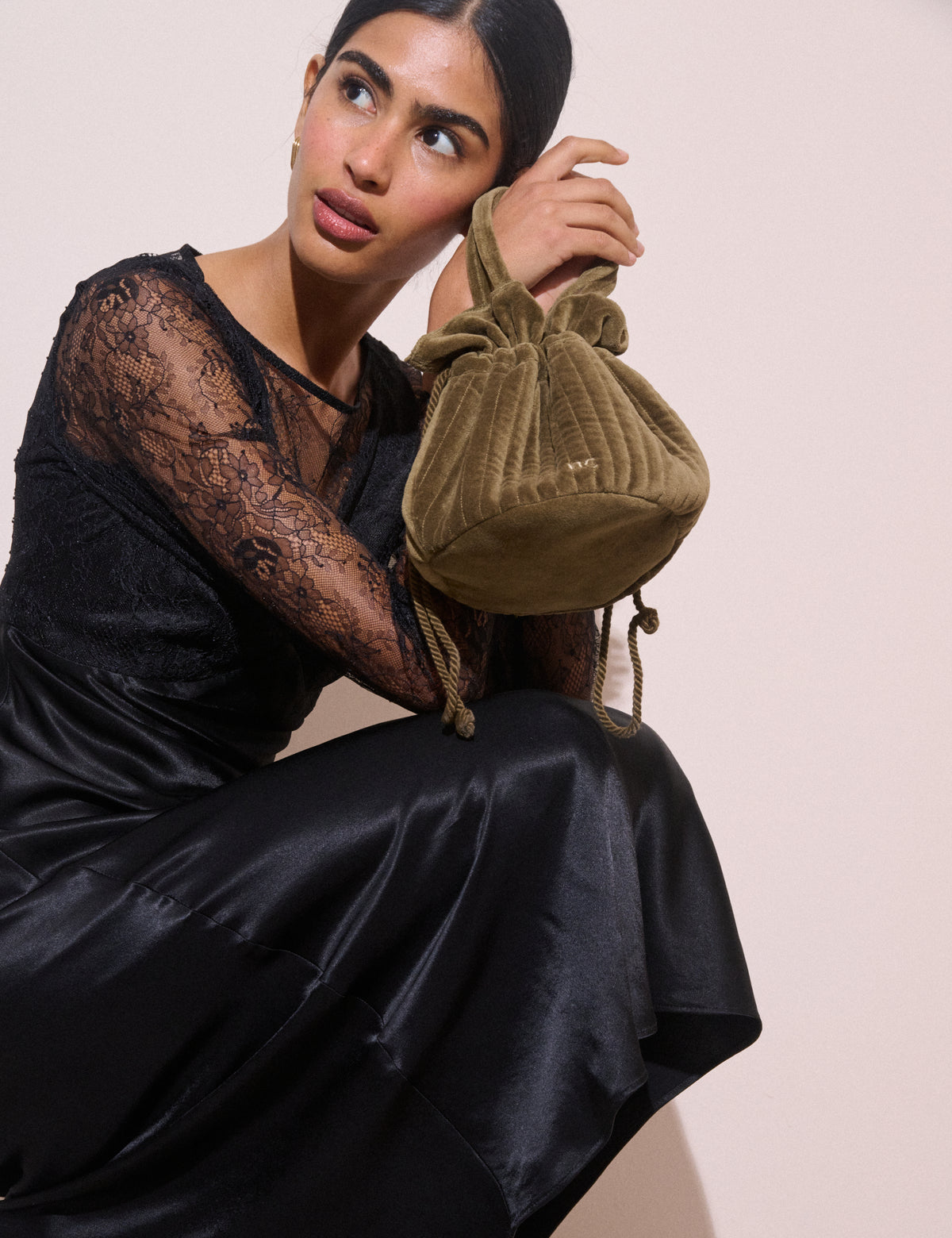 Black Lace Detail Satin Kimber Midi Dress