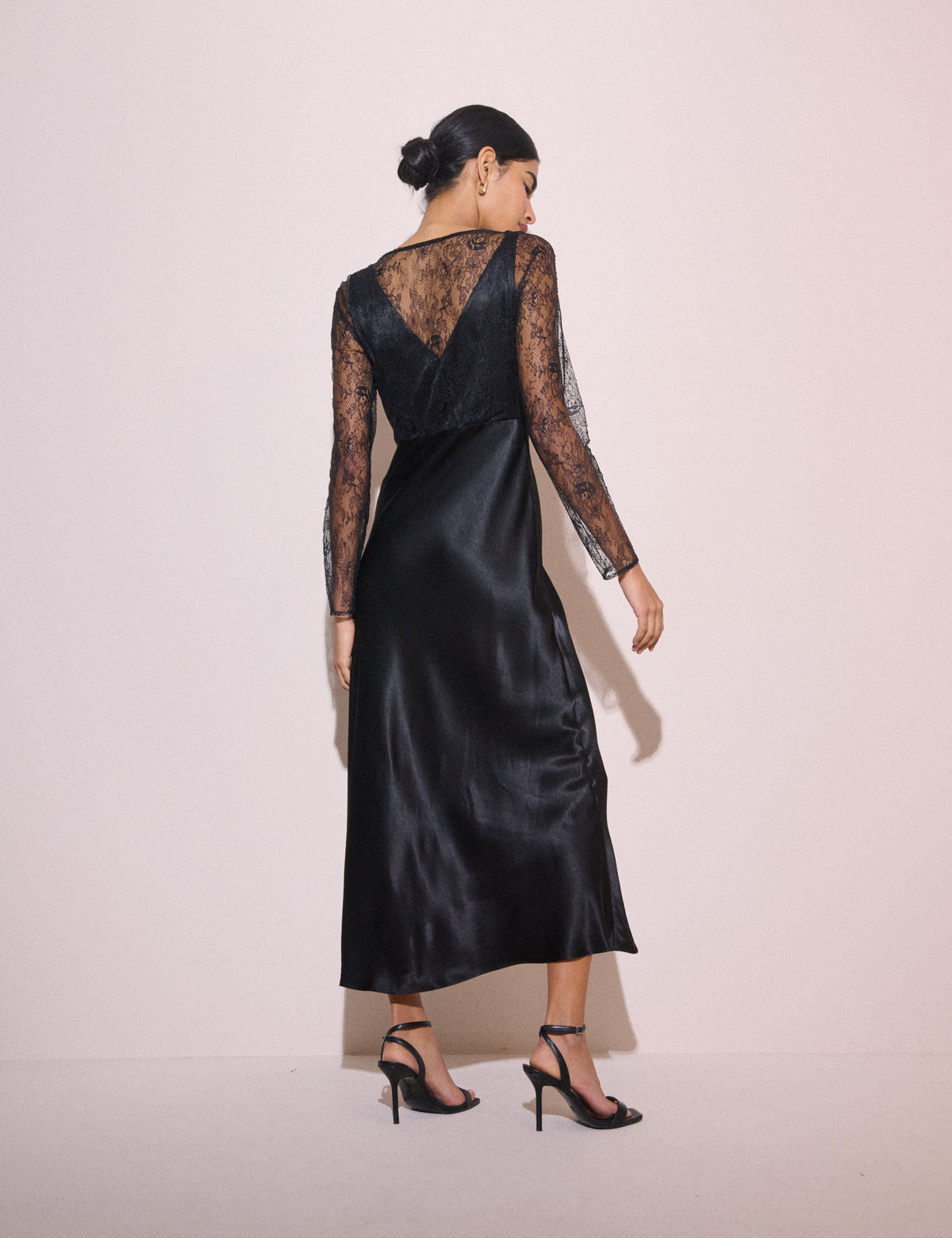 Black Lace Detail Satin Kimber Midi Dress