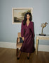 Burgundy Blouson Sleeve Satin Linda Midi Dress
