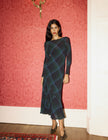 Navy tartan midi dress with long sleeves