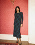 Navy tartan midi dress with long sleeves