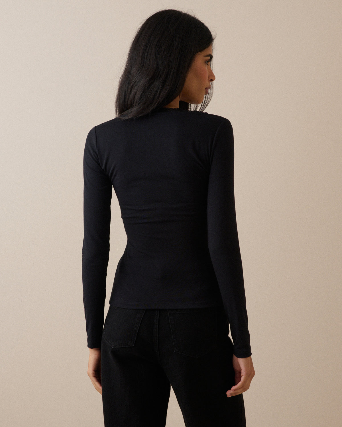 Black Scalloped Lace Trim Modal-Rich Top