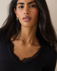 Black Scalloped Lace Trim Modal-Rich Top