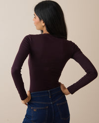 Burgundy Scalloped Lace Trim Modal-Rich Top