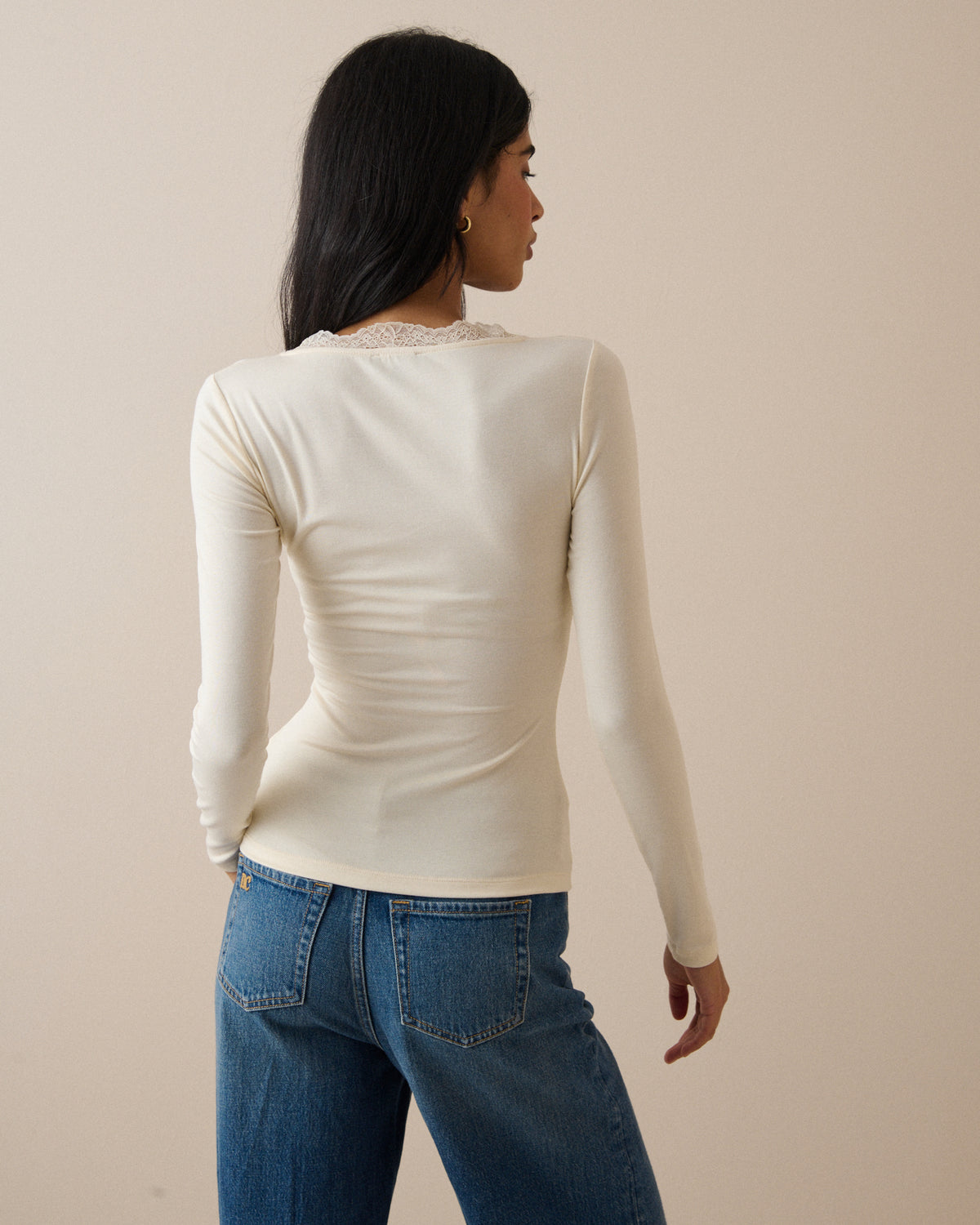 Cream Scalloped Lace Trim Modal-Rich Top