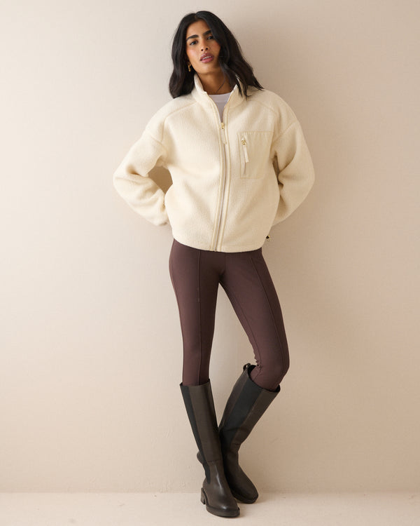 Cream Borg Funnel Neck Jacket
