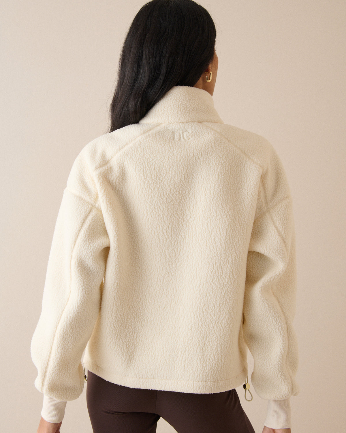 Cream Borg Funnel Neck Jacket