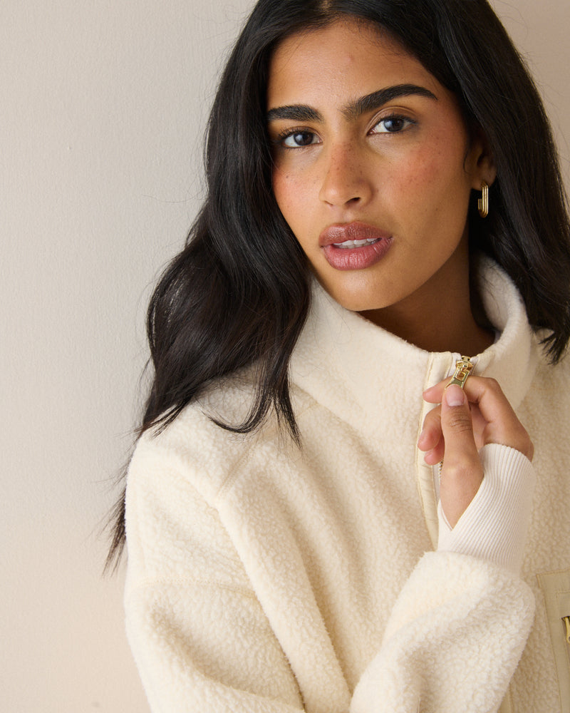 Cream Borg Funnel Neck Jacket