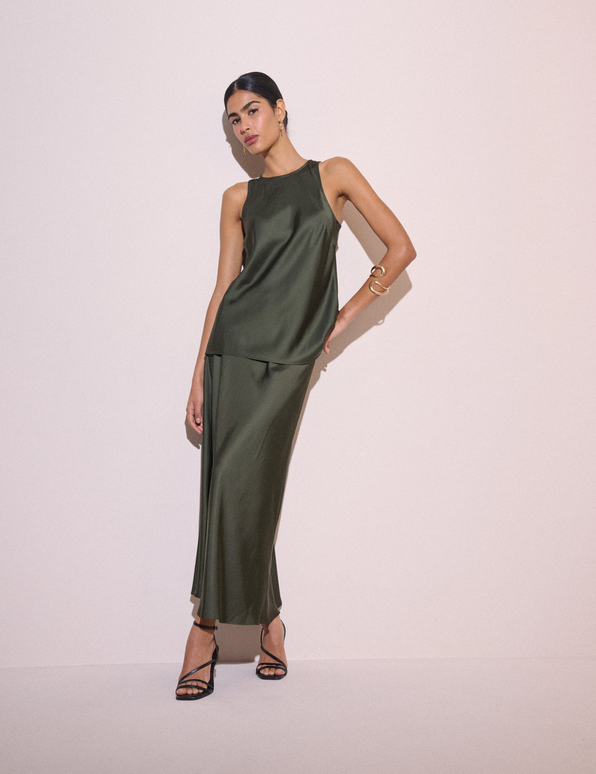 Forest Green Satin Sleeveless Top