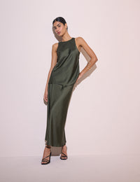 Forest Green Satin Sleeveless Top