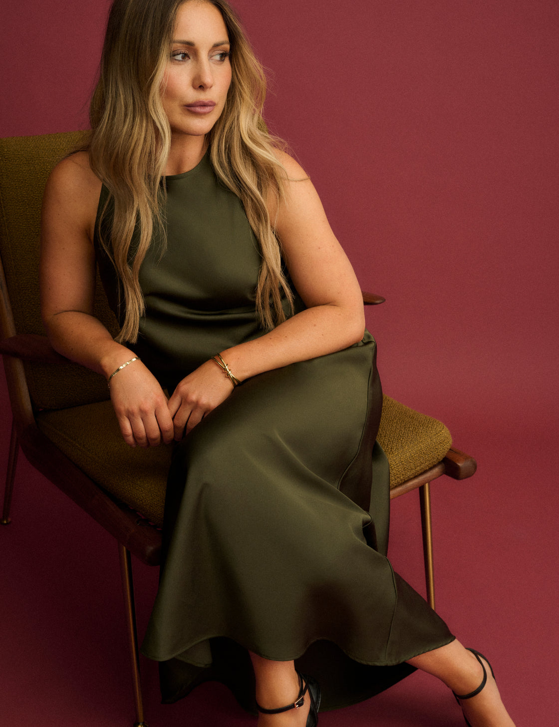 Forest Green Satin Sleeveless Top