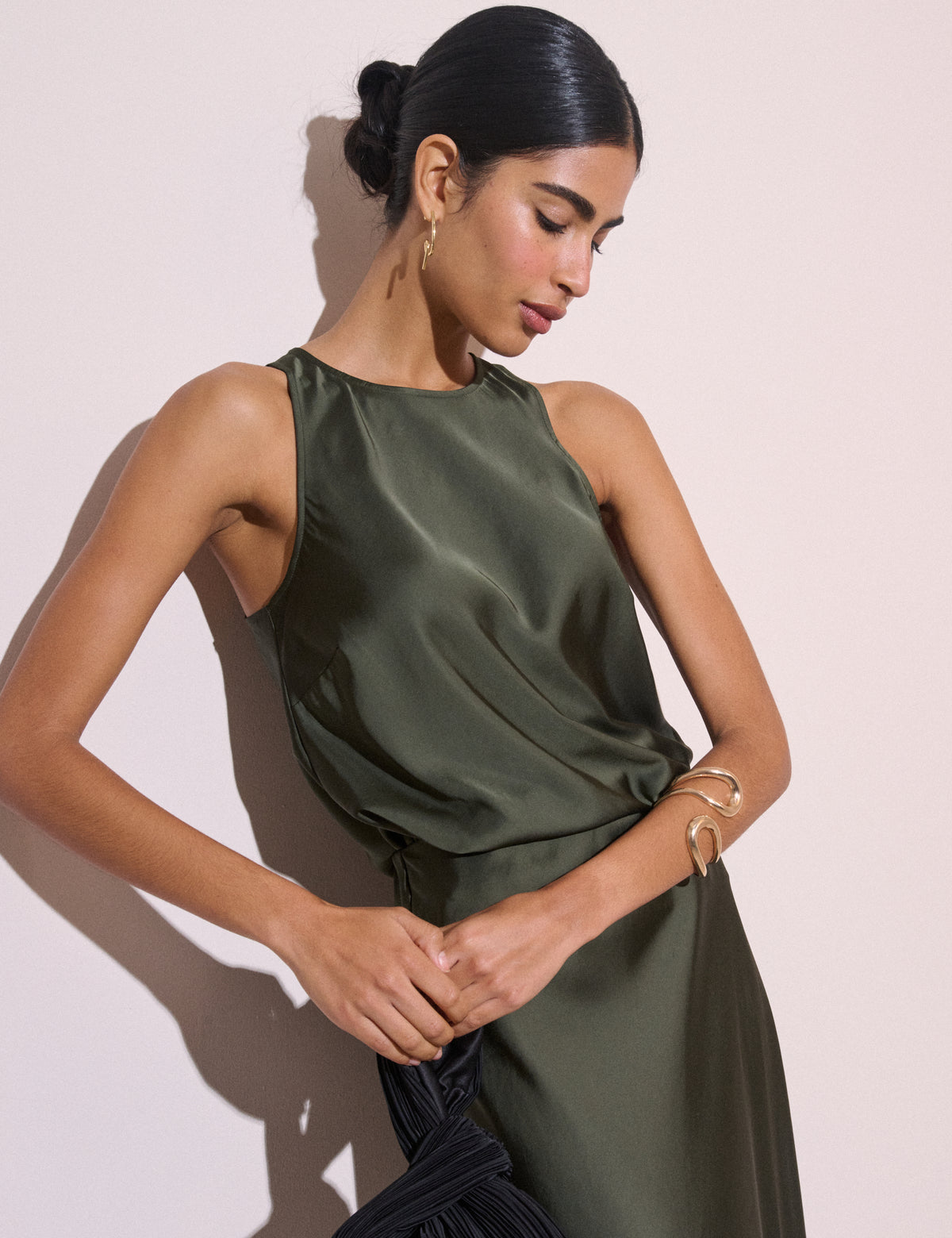 Forest Green Satin Sleeveless Top