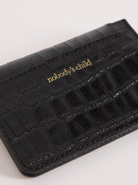 Black Croc-Embossed Leather Card Holder
