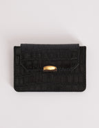 Black Croc-Embossed Leather Card Holder