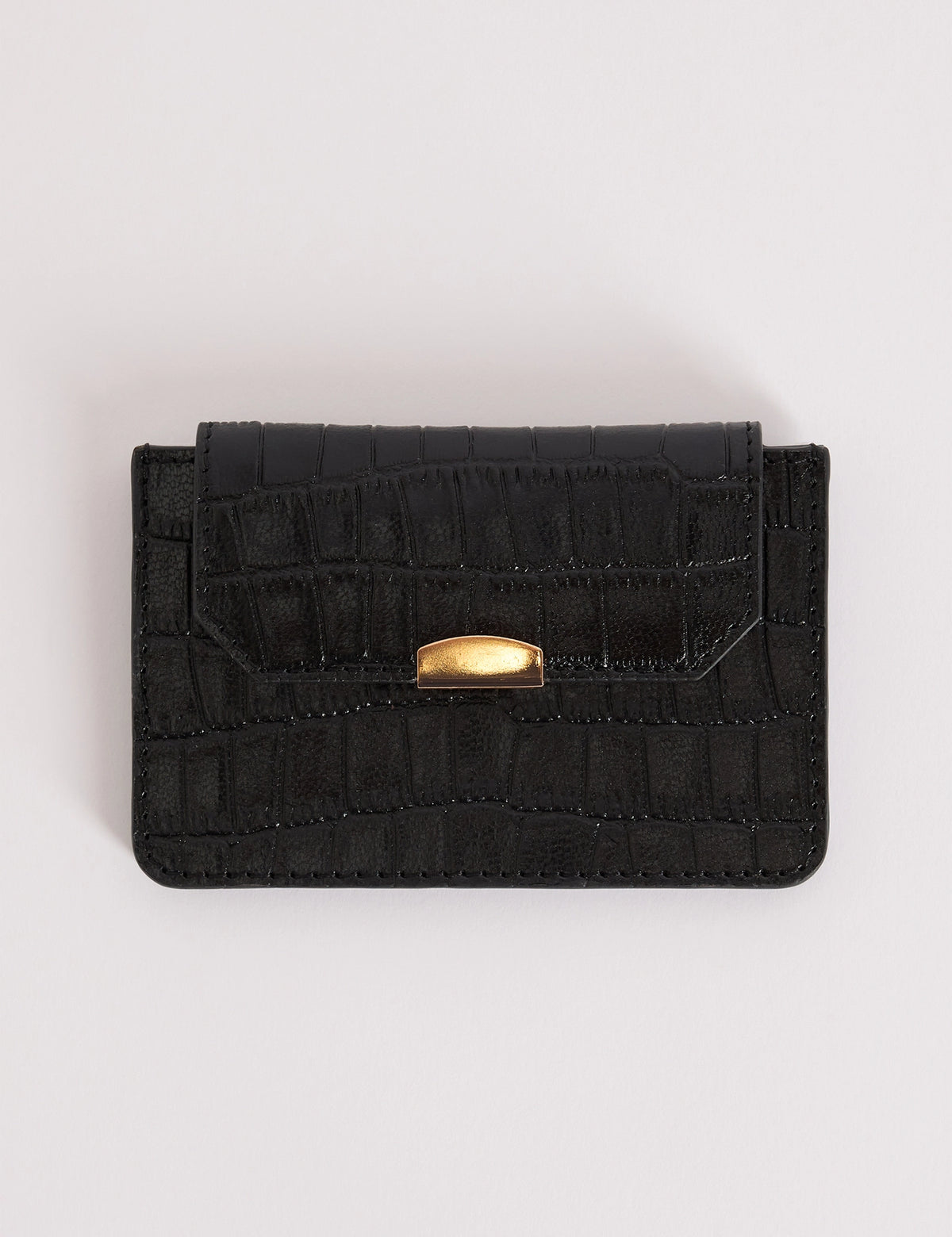 Black Croc-Embossed Leather Card Holder